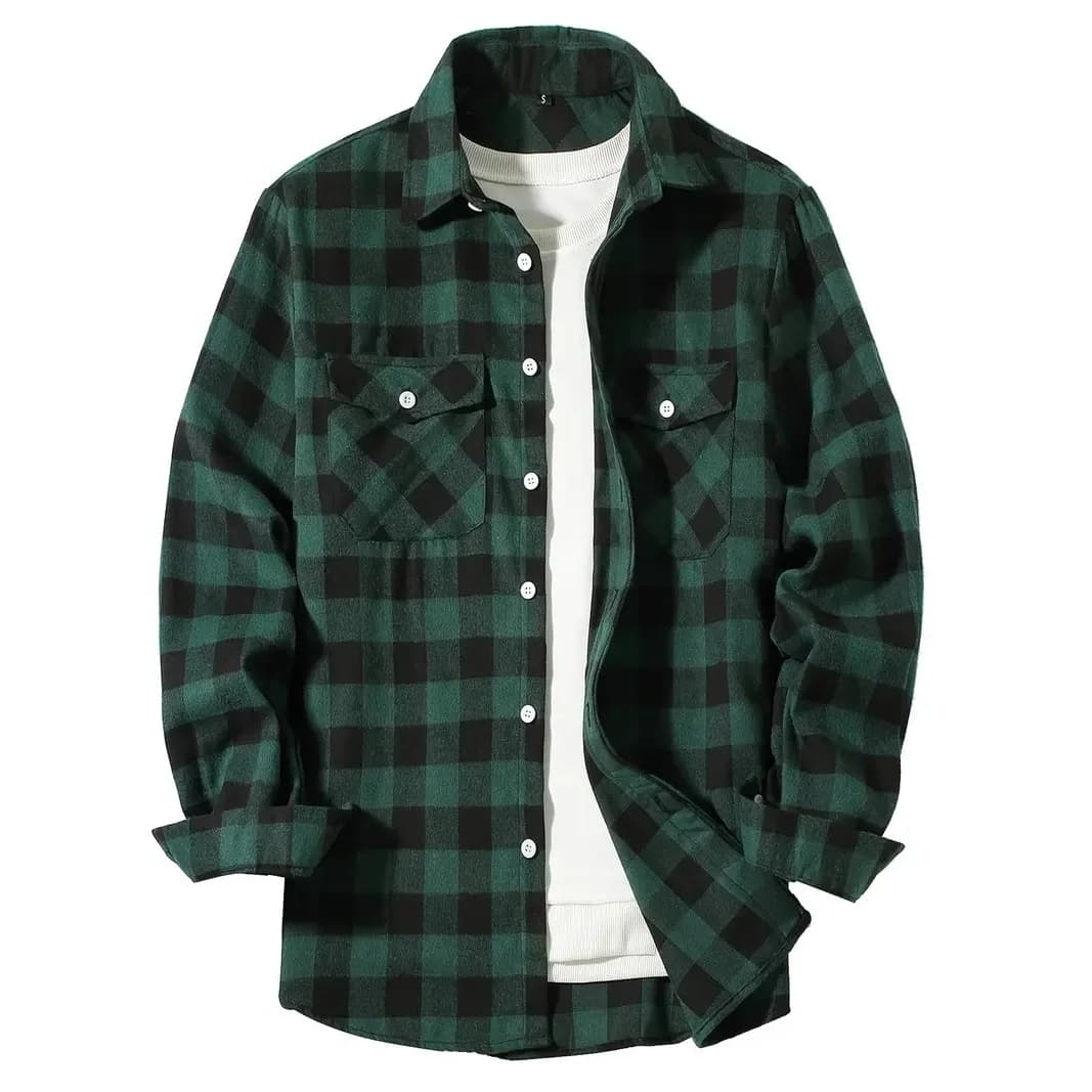 Chemises pour hommes simple boutonnage classique Plaid intelligent décontracté chemise en flanelle à