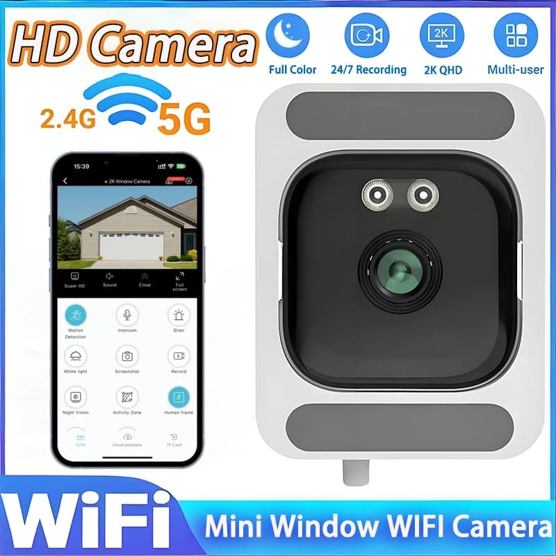 Caméra de fenêtre remplaçant les caméras extérieures, caméra WiFi 2,4/5 GHz, résolution 3MP, vision 