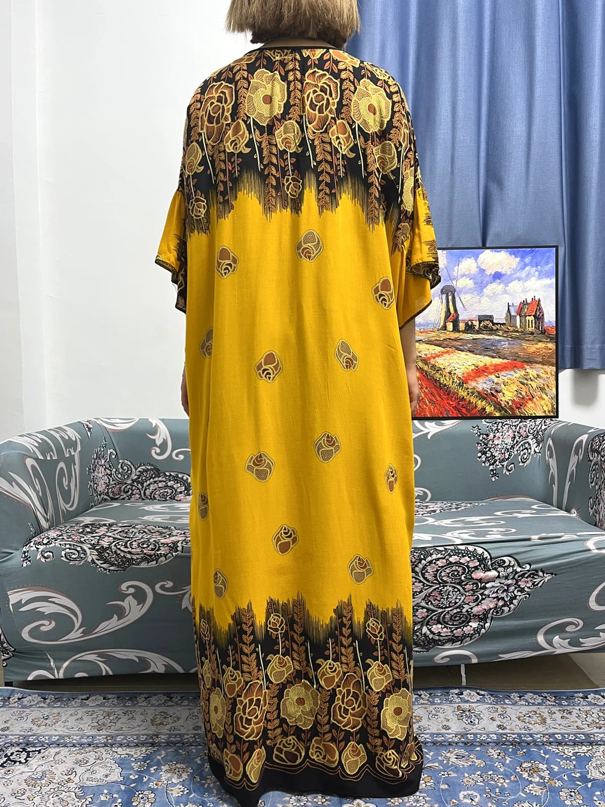 Robe africaine à col rond avec grande écharpe en dentelle pour femmes, robes musulmanes, Abayas Djel
