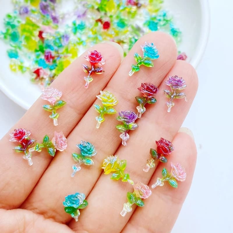 100 pièces nouveau mignon Mini 7*11mm Roses brillantes dos plat résine Cabochons Scrapbooking bijoux