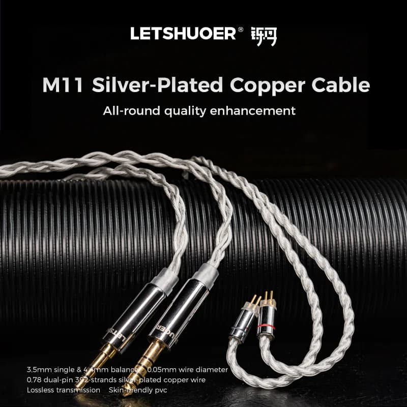 LETSHUOER M11 balance simple de 3,5 mm et 4,4 mm avec fil de cuivre plaqué argent à 2 broches et 392