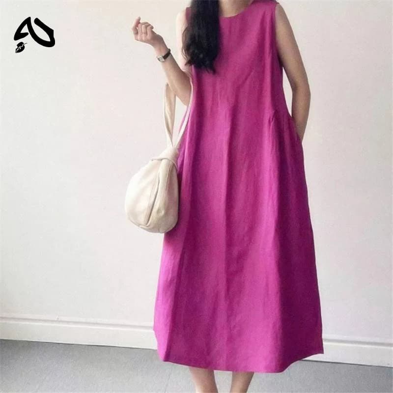 Nouvelles robes originales pour femmes, en coton et lin, sans manches, amples, décontractées, col ro
