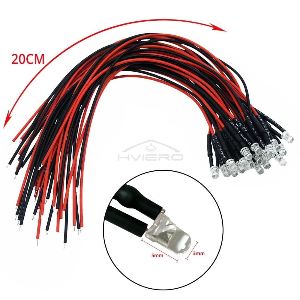 10 pièces 3mm 5mm LED ronde 12V 20cm pré-câblé blanc bleu jaune lampes à diodes bricolage panneau d'