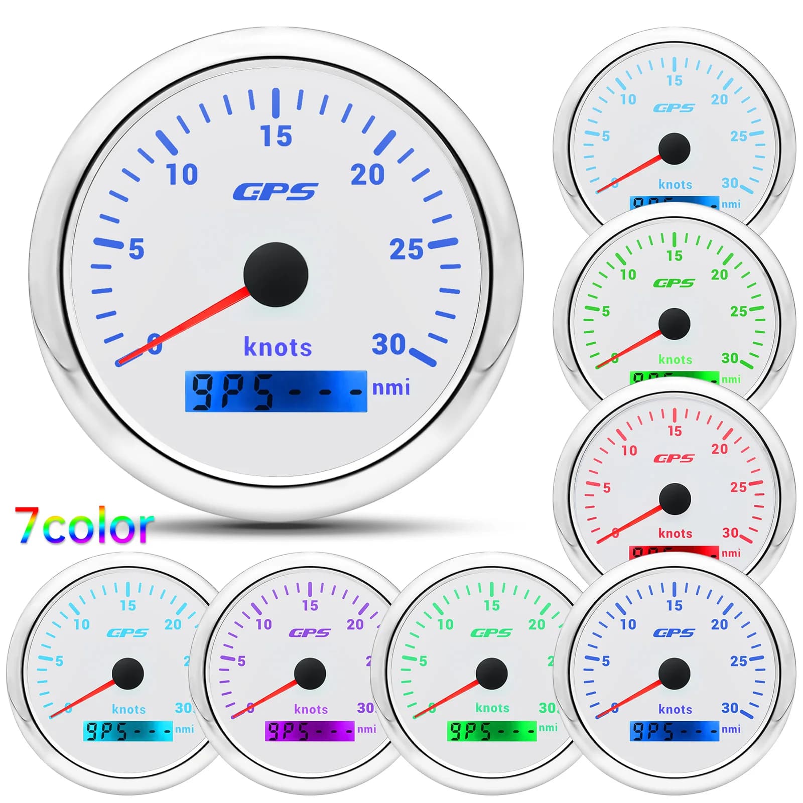 Compteur de vitesse GPS étanche 0 ~ 30 nœuds 85MM + antenne 7 couleurs LED 0 ~ 60 nœuds odomètre pou