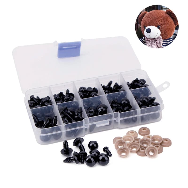 Yeux de sécurité en plastique noir, 100 pièces, 6-12mm, pour jouets, poupées artisanales, ours en pe