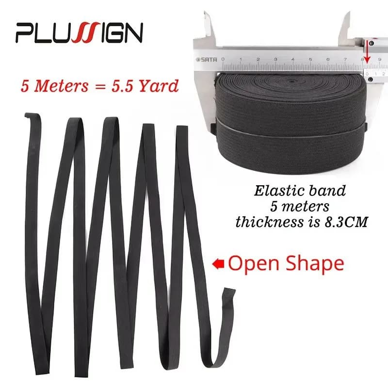 Bande élastique noire pour perruques, 5 mètres de largeur, 1.5-4cm, garniture de ceinture en Spandex