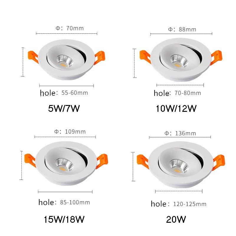 Spot circulaire à intensité variable 360 °   Angle réglable LED intégré COB Downlight 9W 12W 15W pla