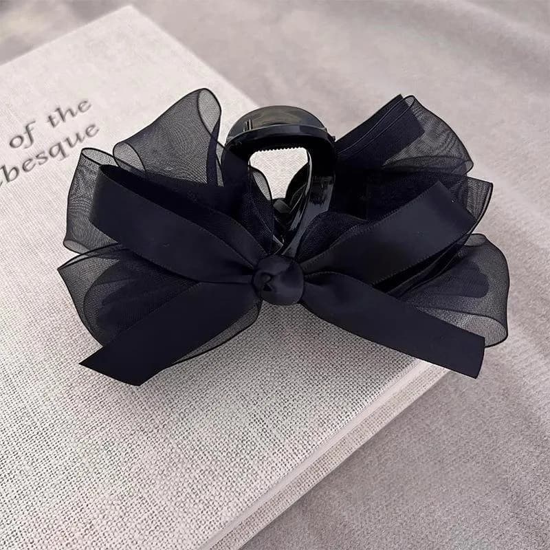 Pince à cheveux avec nœud en maille noire ultra-fantasy, pour l'arrière de la tête, pour cheveux épa