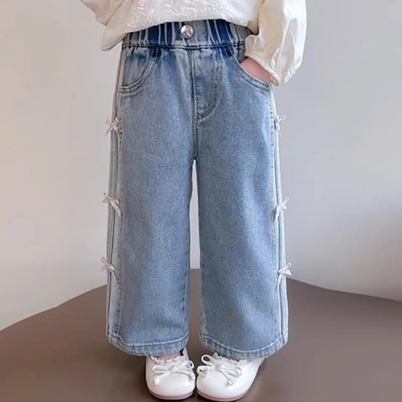 Jeans de printemps pour bébés filles, pantalon en denim à nœud pour enfants, pantalon droit à jambes