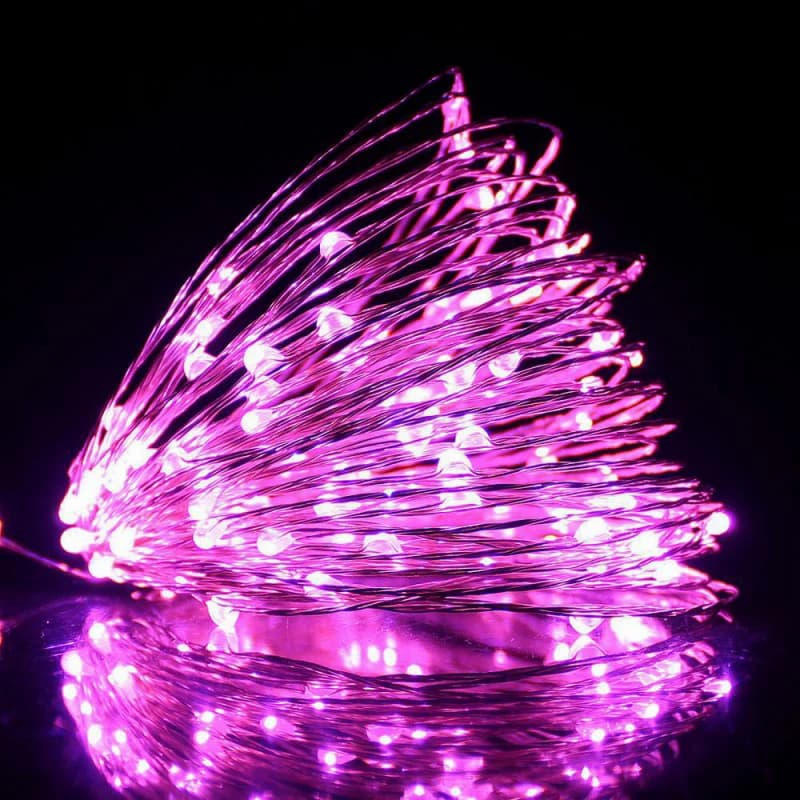 Guirlande lumineuse LED en fil de cuivre, USB, violet, rose, pour noël, mariage, fête d'anniversaire