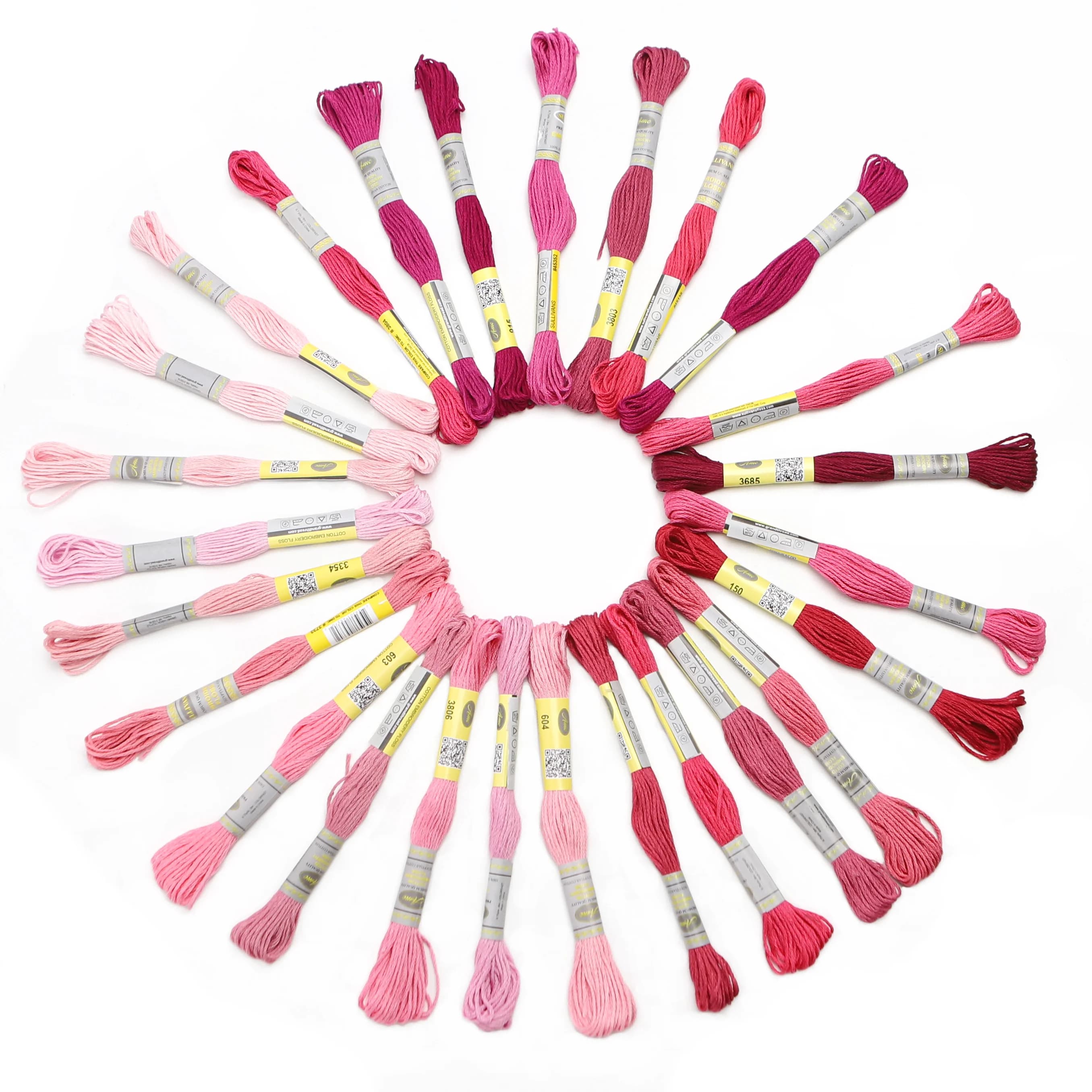 Ensemble de 12 écheveaux de couleur rouge et rose, fil à broder en coton égyptien mercerisé de 8 mèt