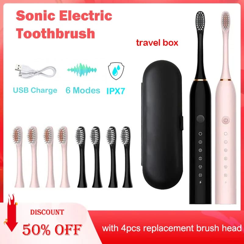 Brosse à dents électrique sonique IPX7, étanche, soins buccaux, blanchiment, Rechargeable, automatiq