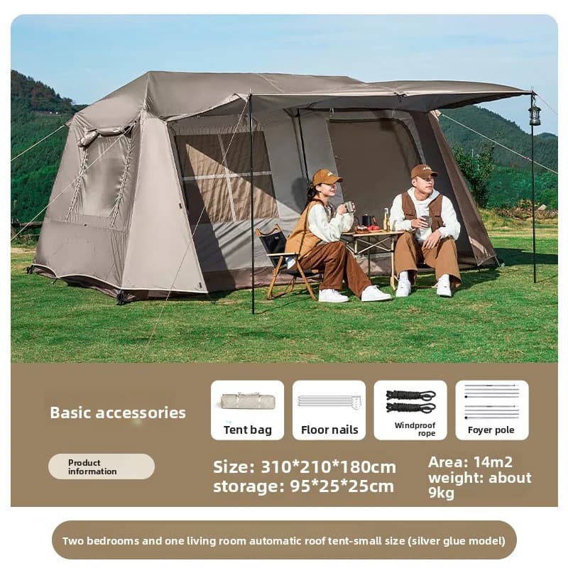 13 ㎡   Tente familiale de Camping en plein air à deux chambres pour 5 à 8 personnes, tente automatiq