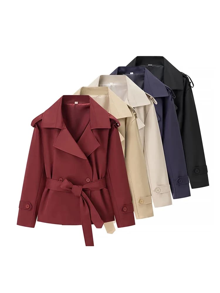 Dame couleur unie à lacets veste élégant Chic à manches longues revers bouton manteau ample automne 