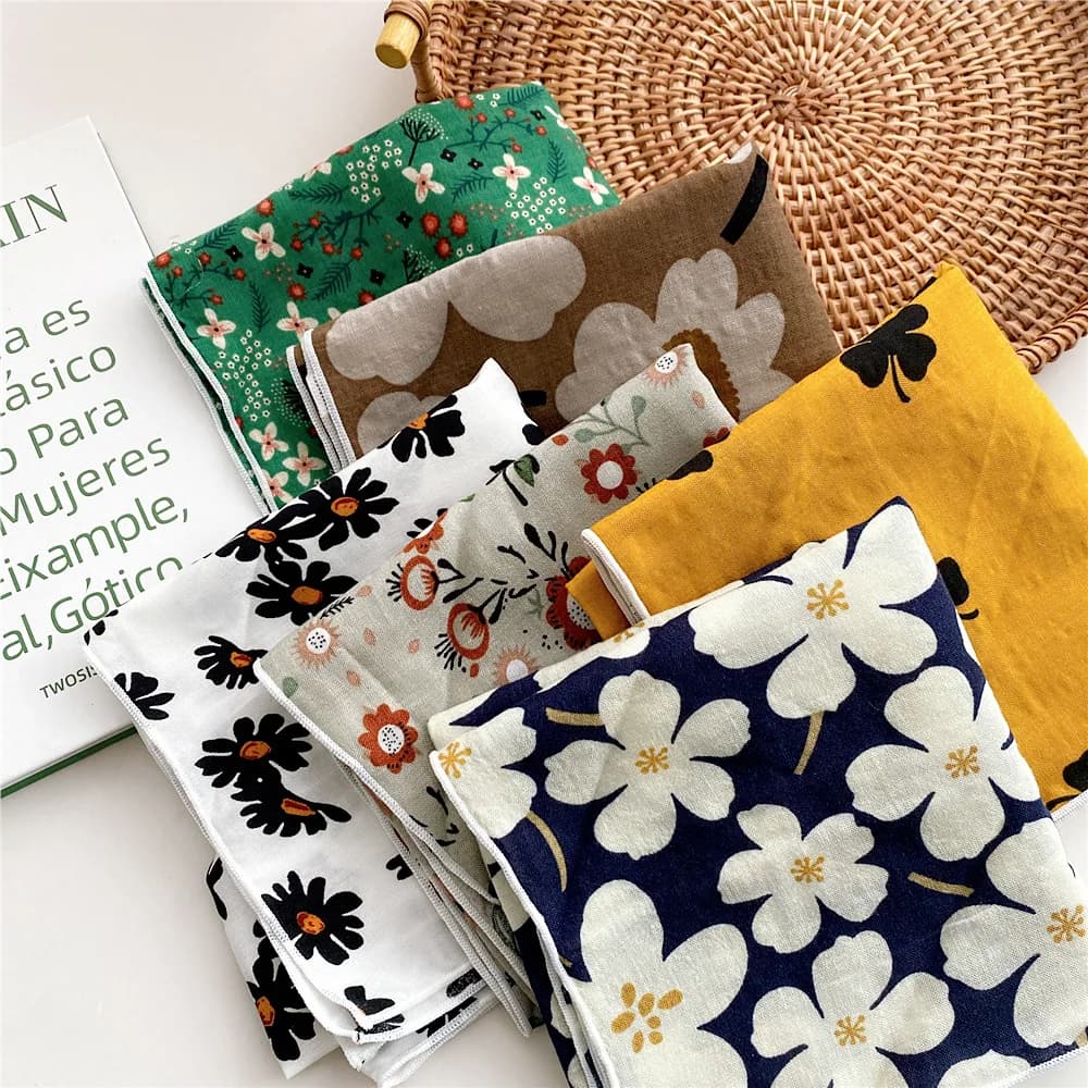 Foulard carré en coton et lin de 55 cm pour femmes, style coréen, pour étudiantes, mode printemps-au