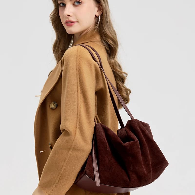 Sacs à main en cuir véritable Nuede naturel pour femmes, sac fourre-tout de grande capacité, sac de 