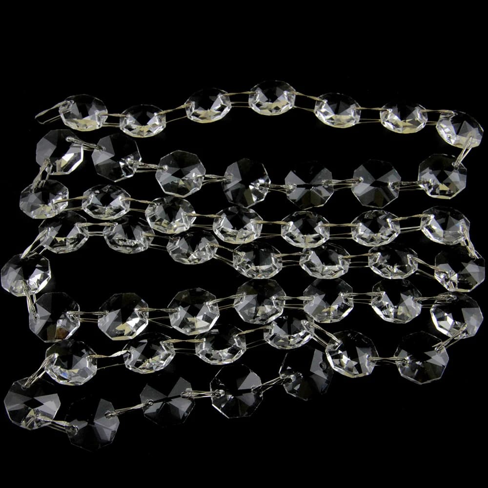 Chaînes de perles octogonales en verre de cristal de 14mm, toutes les couleurs, guirlandes suspendue