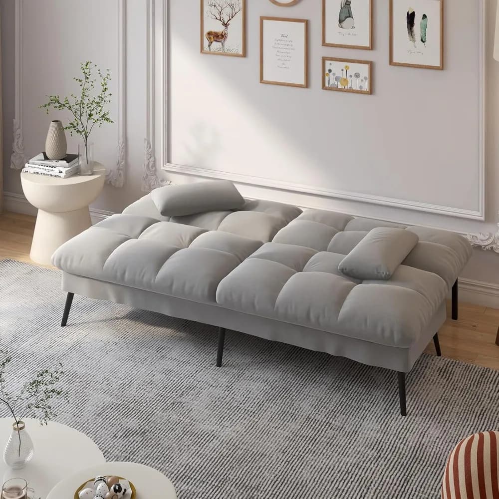 Canapé-lit convertible, canapé futon en tissu de 72 pouces avec dossier réglable, fauteuil inclinabl