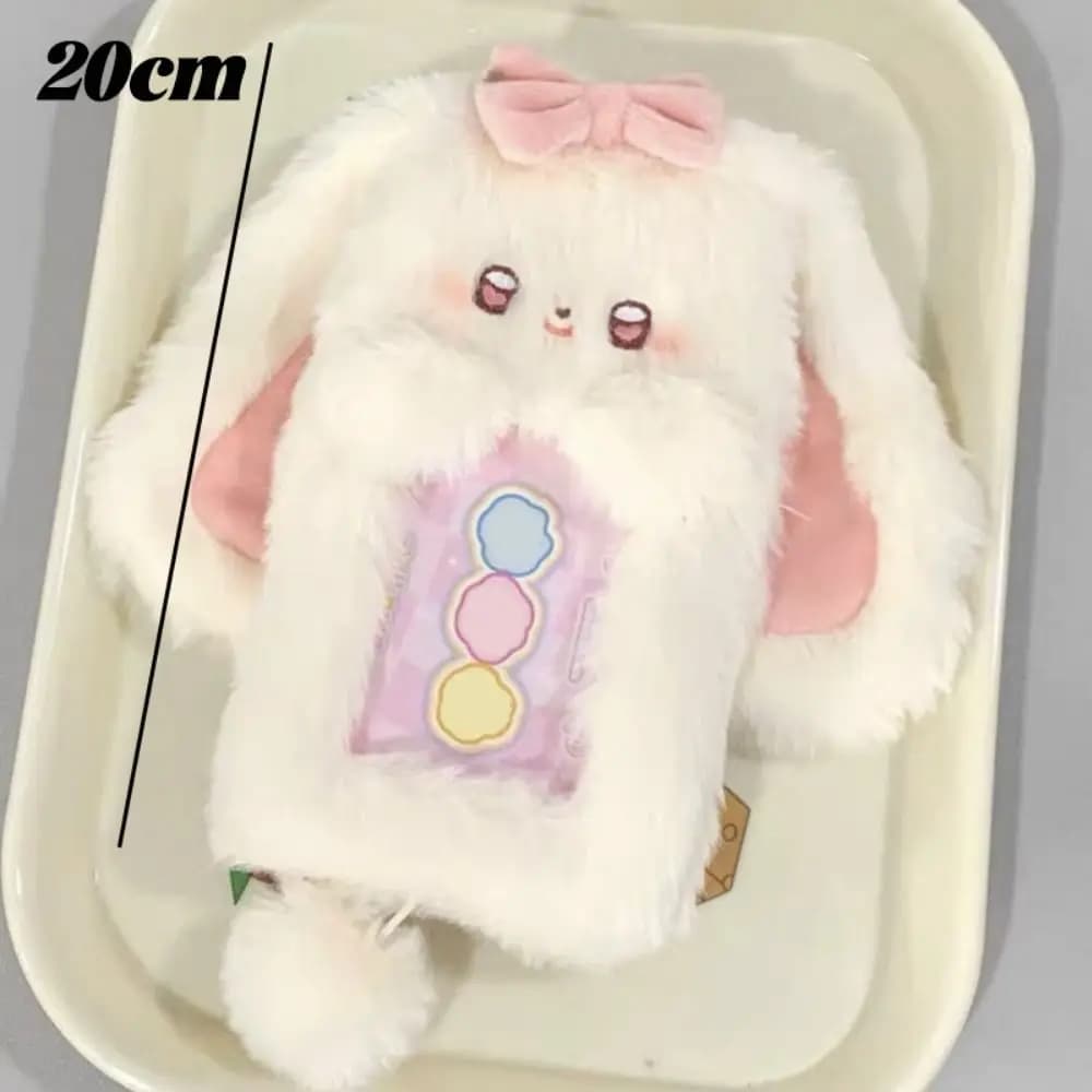 Étui de carte Photo multifonctionnel de dessin animé, en peluche, lapin à grandes oreilles/bordure C