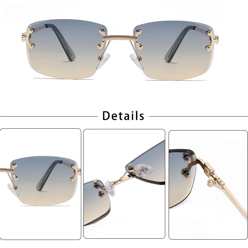 CATERSIDE-Lunettes de soleil carrées sans monture pour hommes et femmes, rétro, UV400, petit nickel 