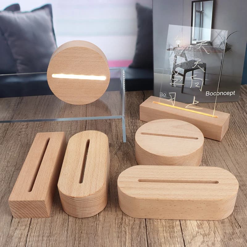 Présentoir de veilleuses 3D en bois à base de Led acrylique de 5mm, avec lumières Led, alimenté par 