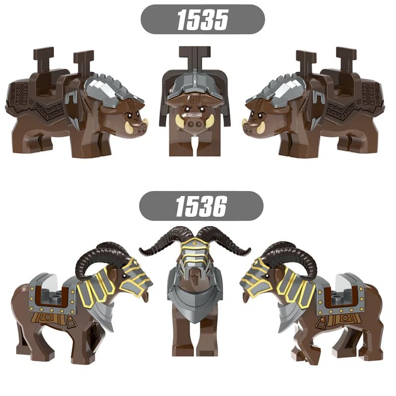 Blocs de construction d'animaux classiques, cheval de guerre créatif, élan, sanglier, loup, briques 