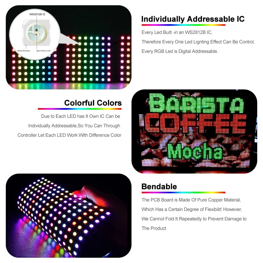 Panneau Lumineux Numérique Flexible et Adressable, Contrôleur de Musique à 17 Touches, WS2812B, DC5V