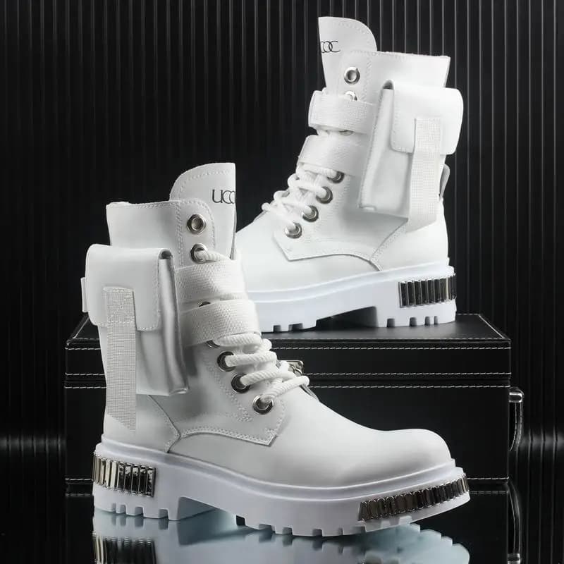 Bottes de moto britanniques à l'offre elles épaisses pour hommes, haut, blanc, velours, moyen, chaud