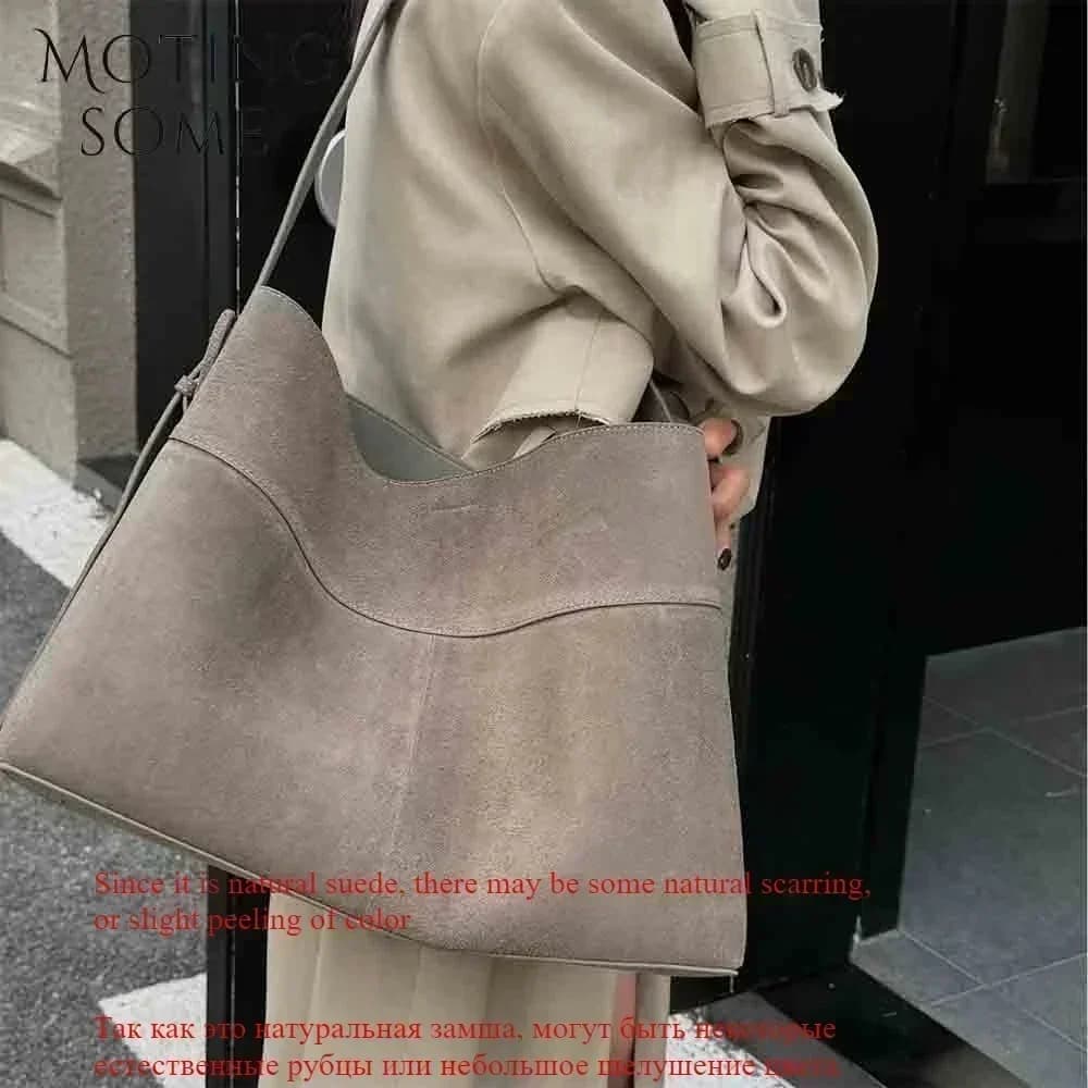 Motingsome-Sac à main en cuir suédé pour femme, sac surdimensionné, sacs d'hiver de luxe, peau de va