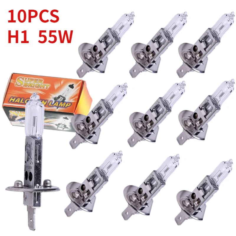 10 ampoules halogènes H1 jaunes 12V 55W 4500K en verre transparent pour phares de voiture, feux de b