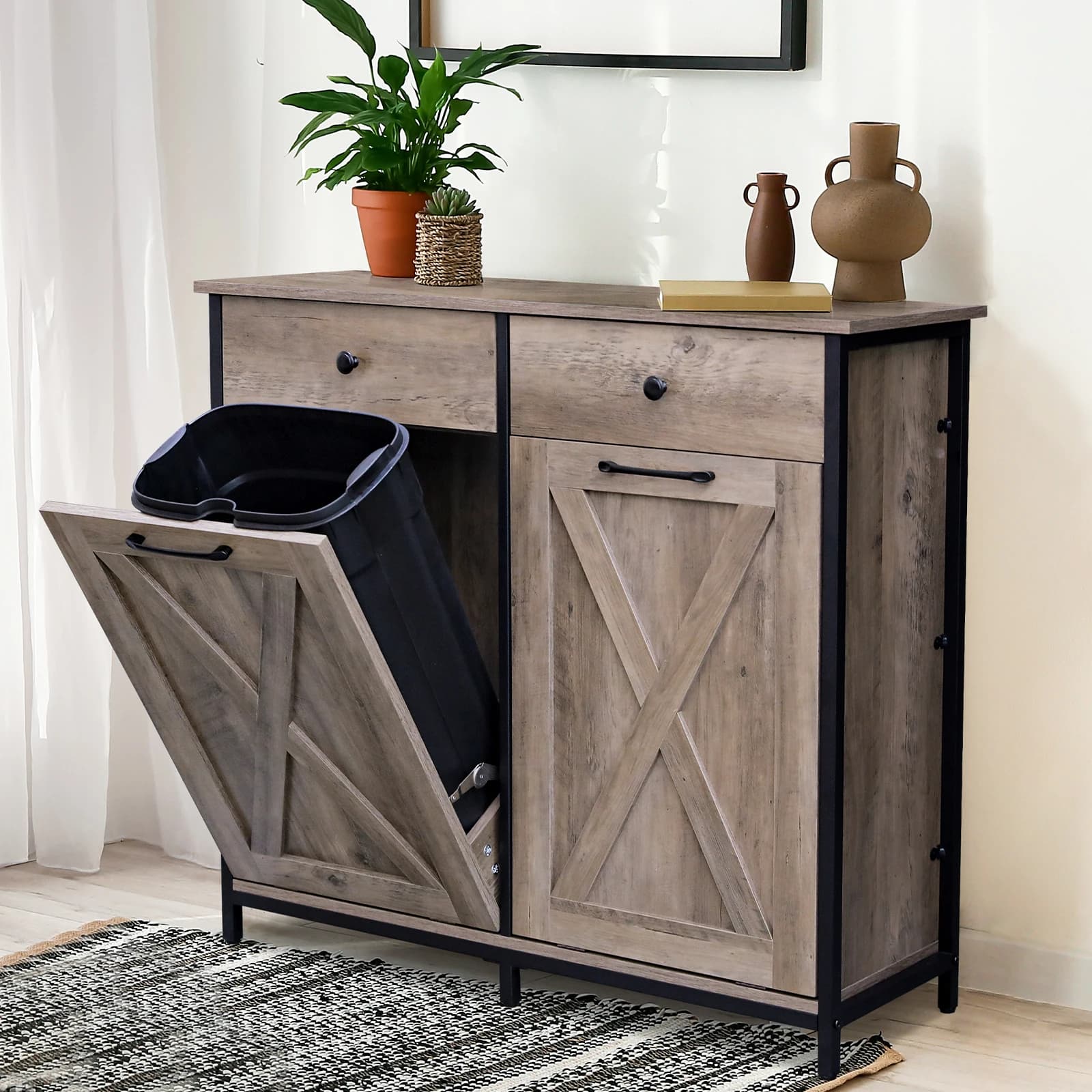 AOOU-Armoire poubelle à double inclinaison, armoire de bungalow en bois de cuisine, porte-poubelle c