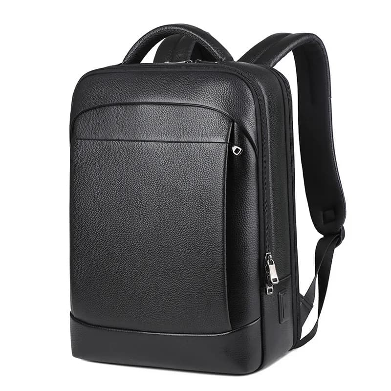 100% sac à dos en cuir véritable hommes 15.6 pouces sac à dos pour ordinateur portable USB Charge an