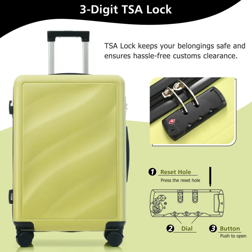 Ensemble de bagages rigides légers en ABS 3 pièces avec roulettes pivotantes, serrure TSA, valise ca