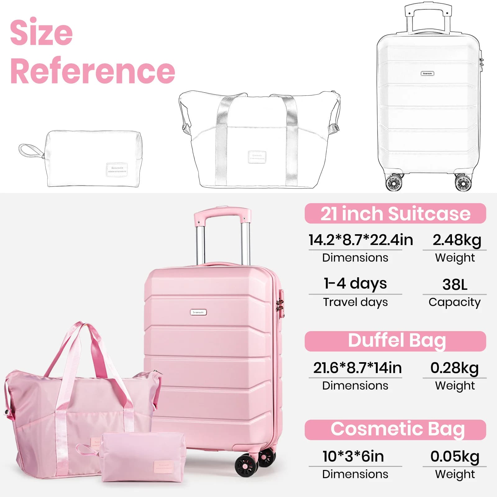 Valise à roulettes rigide pour bagages à main, bagage de cabine léger avec serrure TSA et 4 roues pi