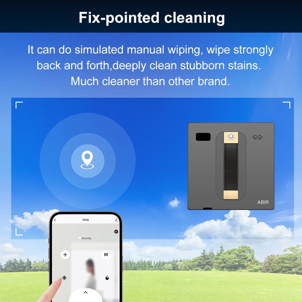 (code promo: HOT888) Nettoyeur de fenêtres robot ABIR WD8,Double Pulvérisation d'Eau, Mémoire Intell