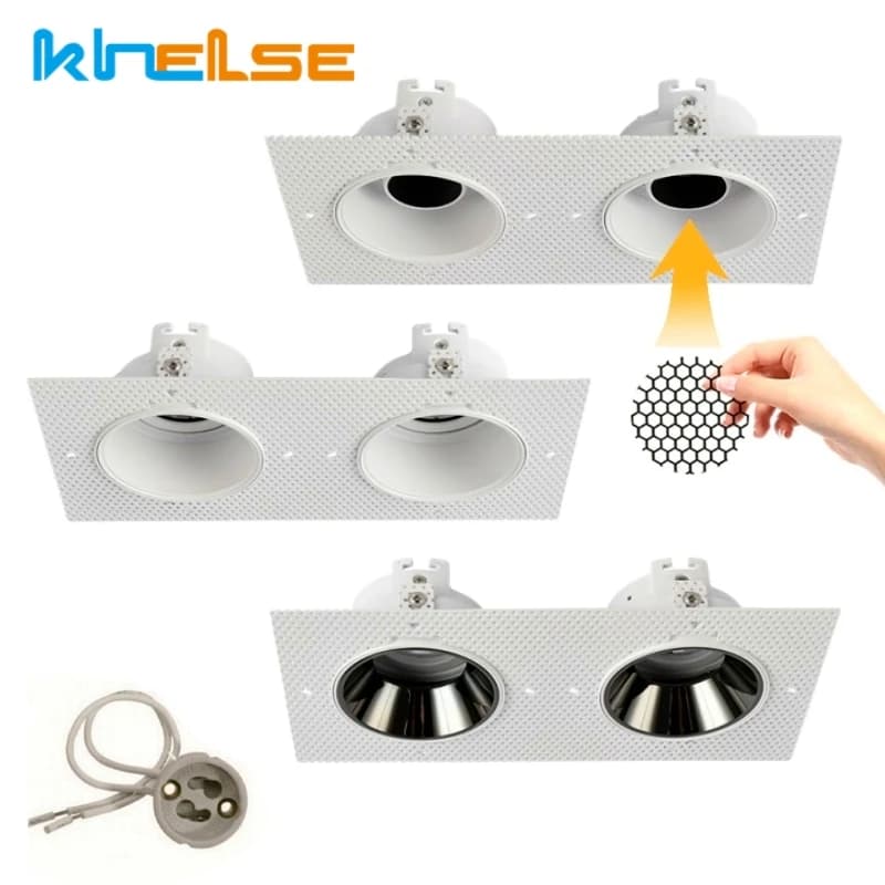 Plafonnier LED carré encastrable GU10/MR16, avec Double tête, sans bordure, cadre de montage, suppor