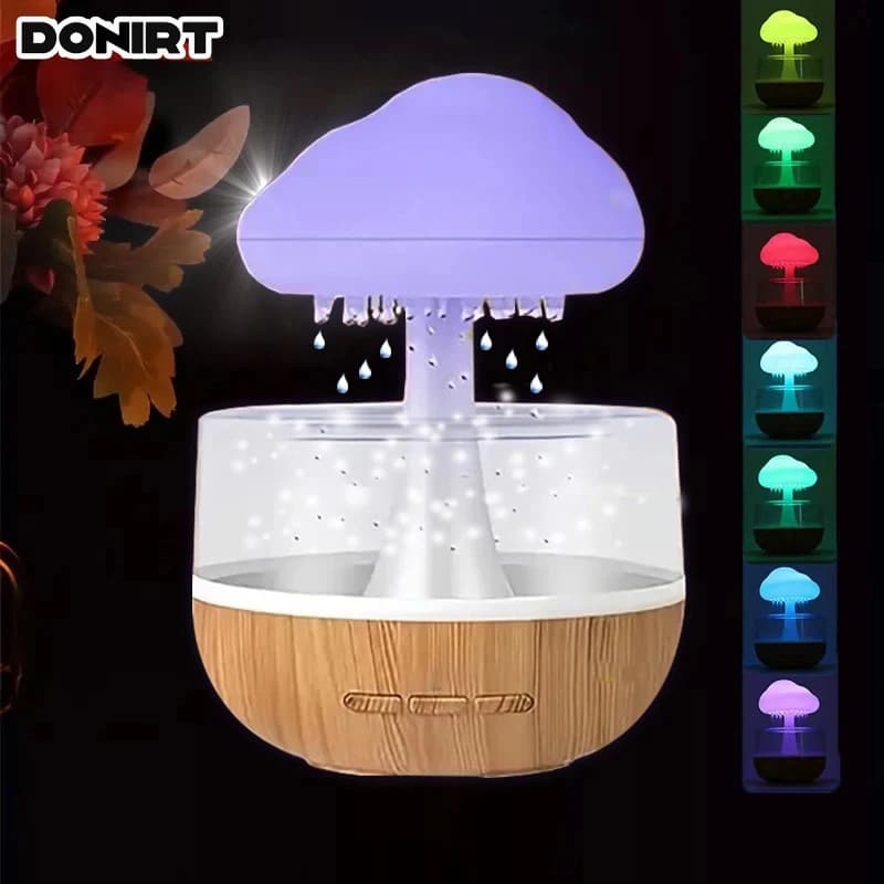 Humidificateur de nuage de pluie, nuage de champignon coloré, lampe d'ambiance, veilleuse, huile ess