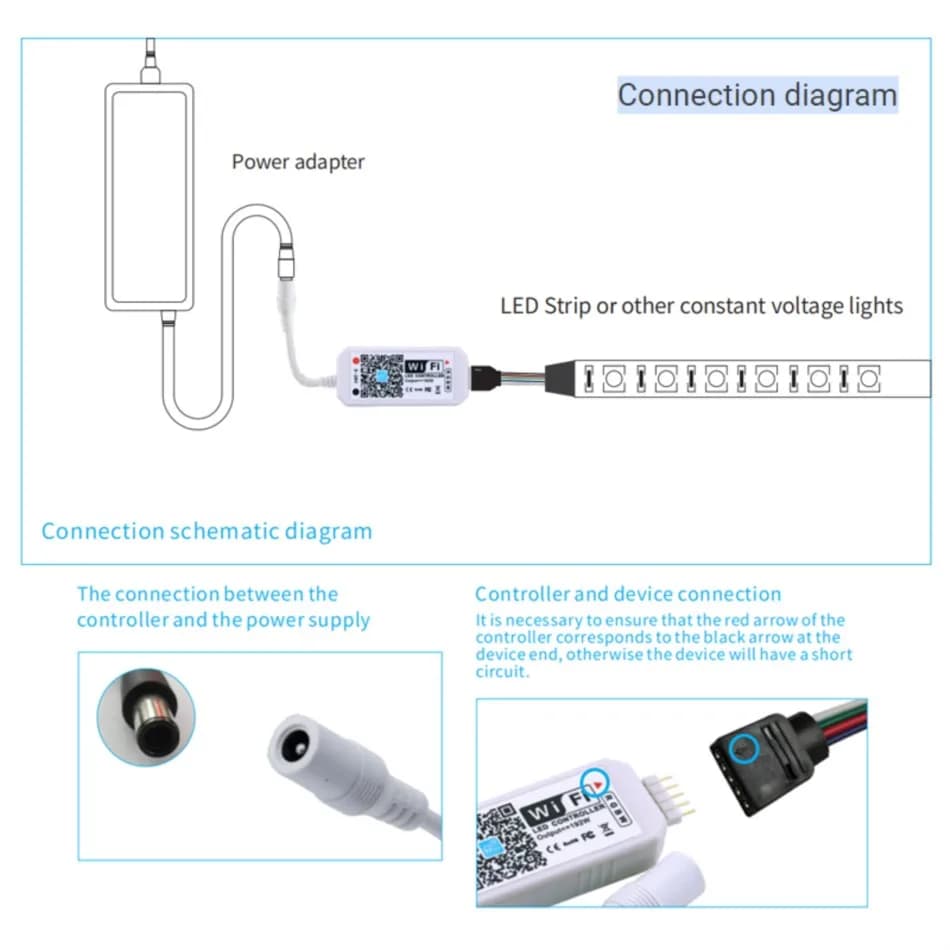 Contrôleur WiFi RGB RGBW DC 12V 24V, application de téléphone intelligent sans fil, contrôle de grad