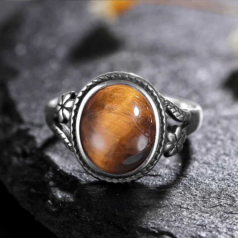 Vinatge bague en argent Bijoux féminins pierre de lune naturelle oeil de tigre anneaux personnalisés