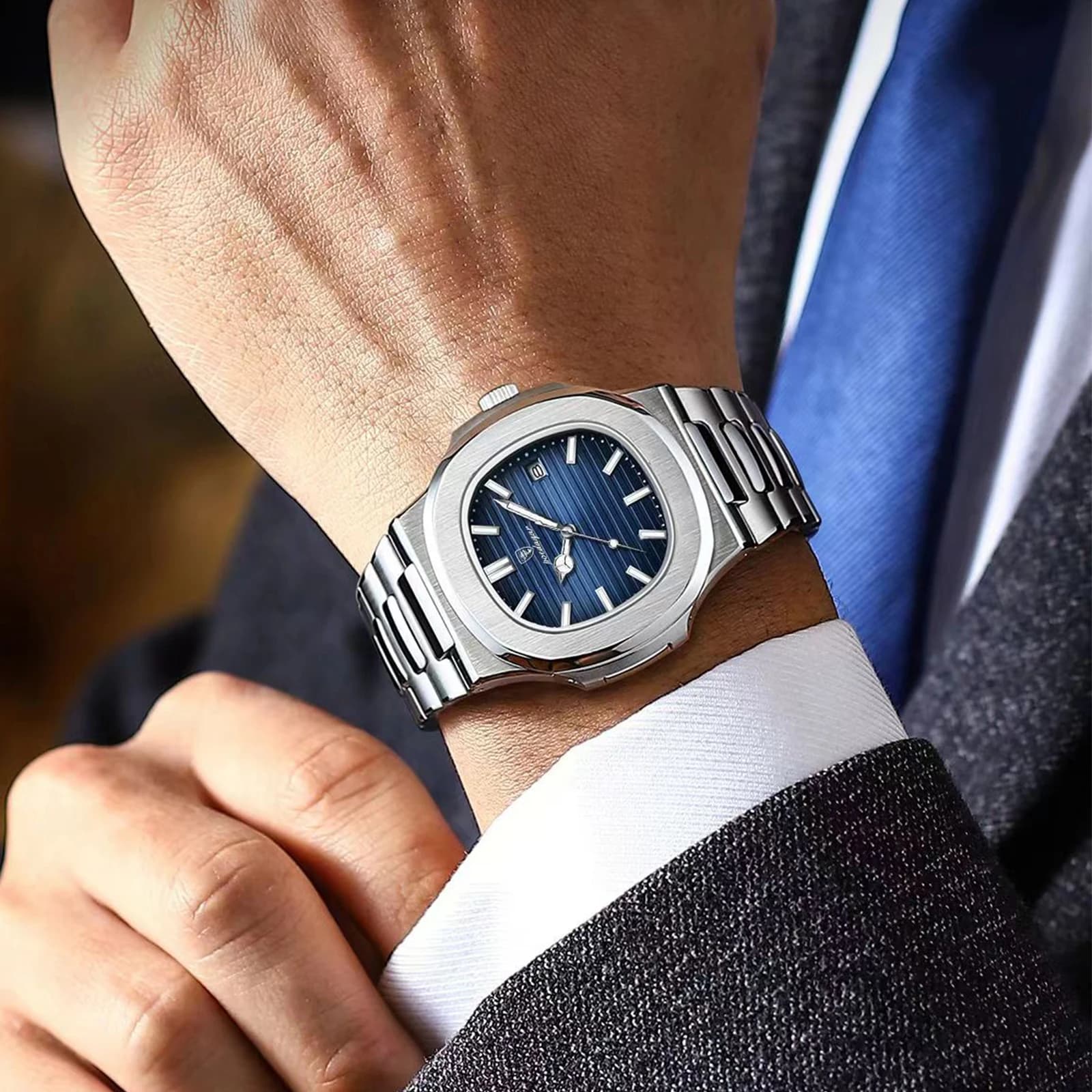 POEDAGAR marque de luxe hommes montre-bracelet à Quartz en acier inoxydable étanche lumineux Date ho