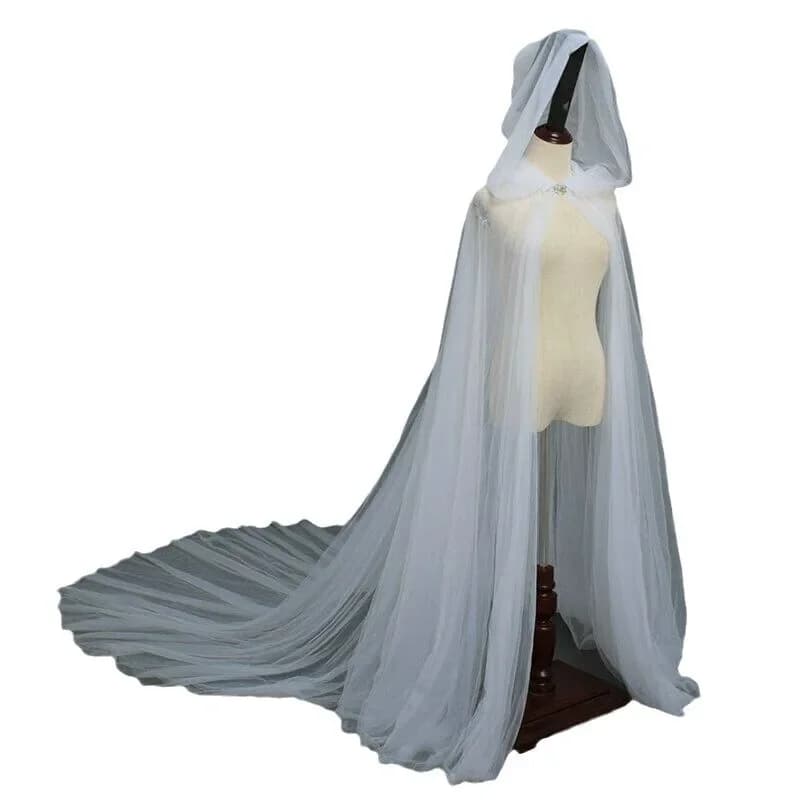 Cape à capuche rétro en Tulle pour femme, Cape de mariée Vampire, noir/rouge/blanc, couleur unie, Ca