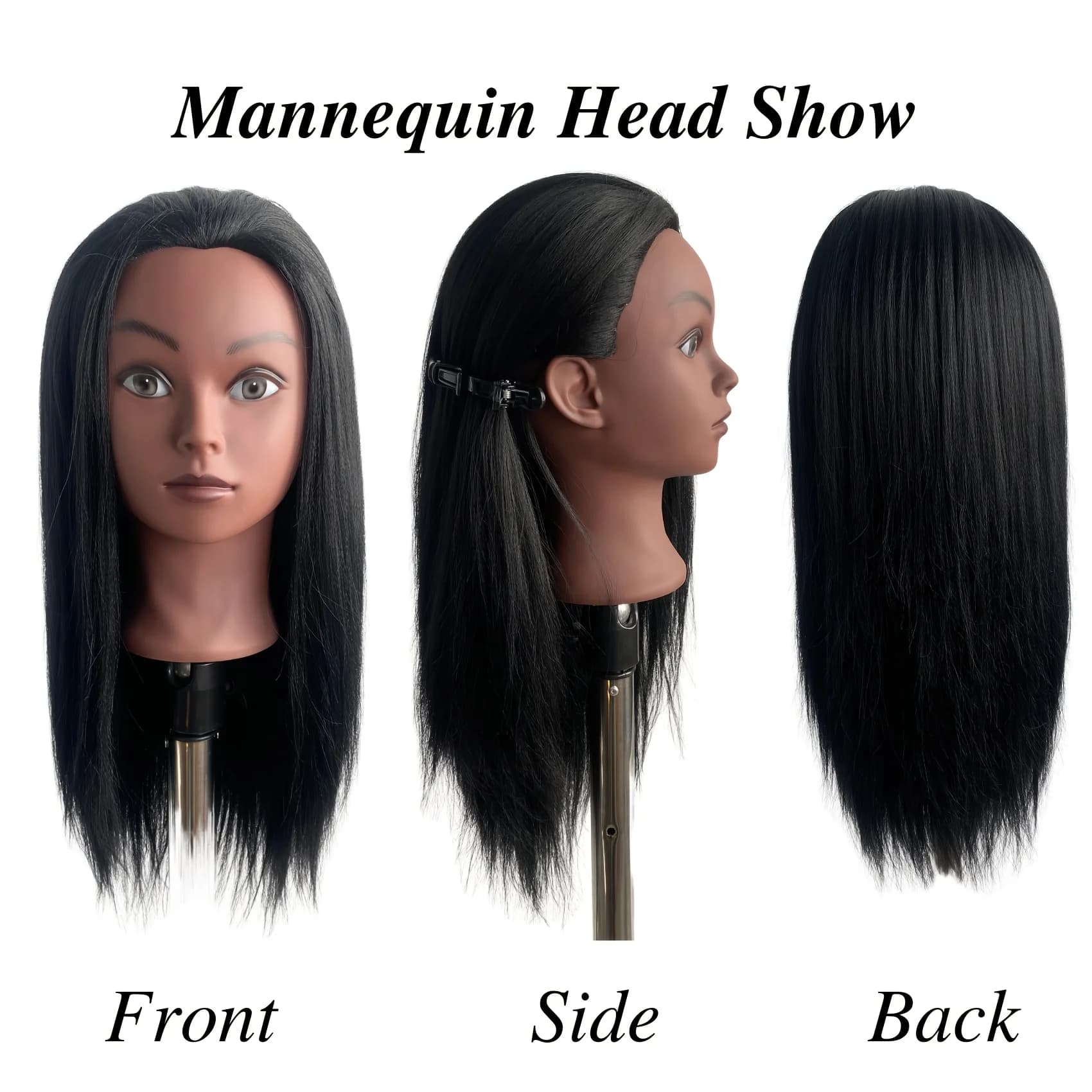 Tête de Mannequin noire de 16 pouces avec cheveux synthétiques pour la pratique du tressage, tête de