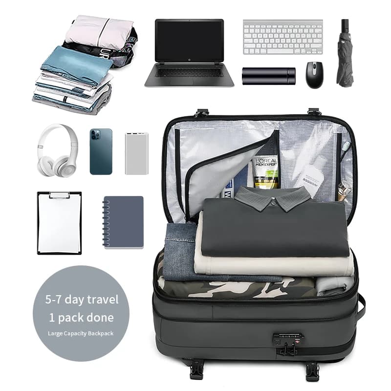 Sac à dos de voyage pour hommes, compression sous vide, pour ordinateur portable 17 pouces, sac à do