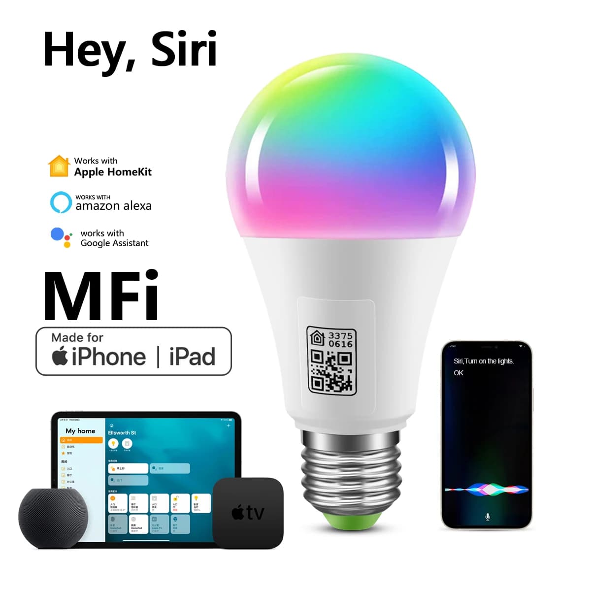 Certifié MFI Homekit LED ampoule Wifi intelligente E27 lampe intelligente multicolore ampoule LED à 