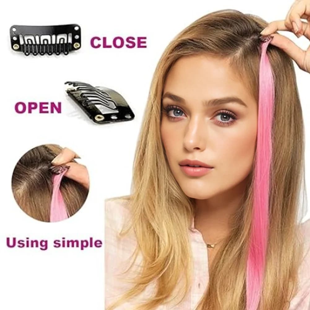 Extensions de cheveux synthétiques à clips pour filles, reflets de fête colorés, 18 ans, couleurs om