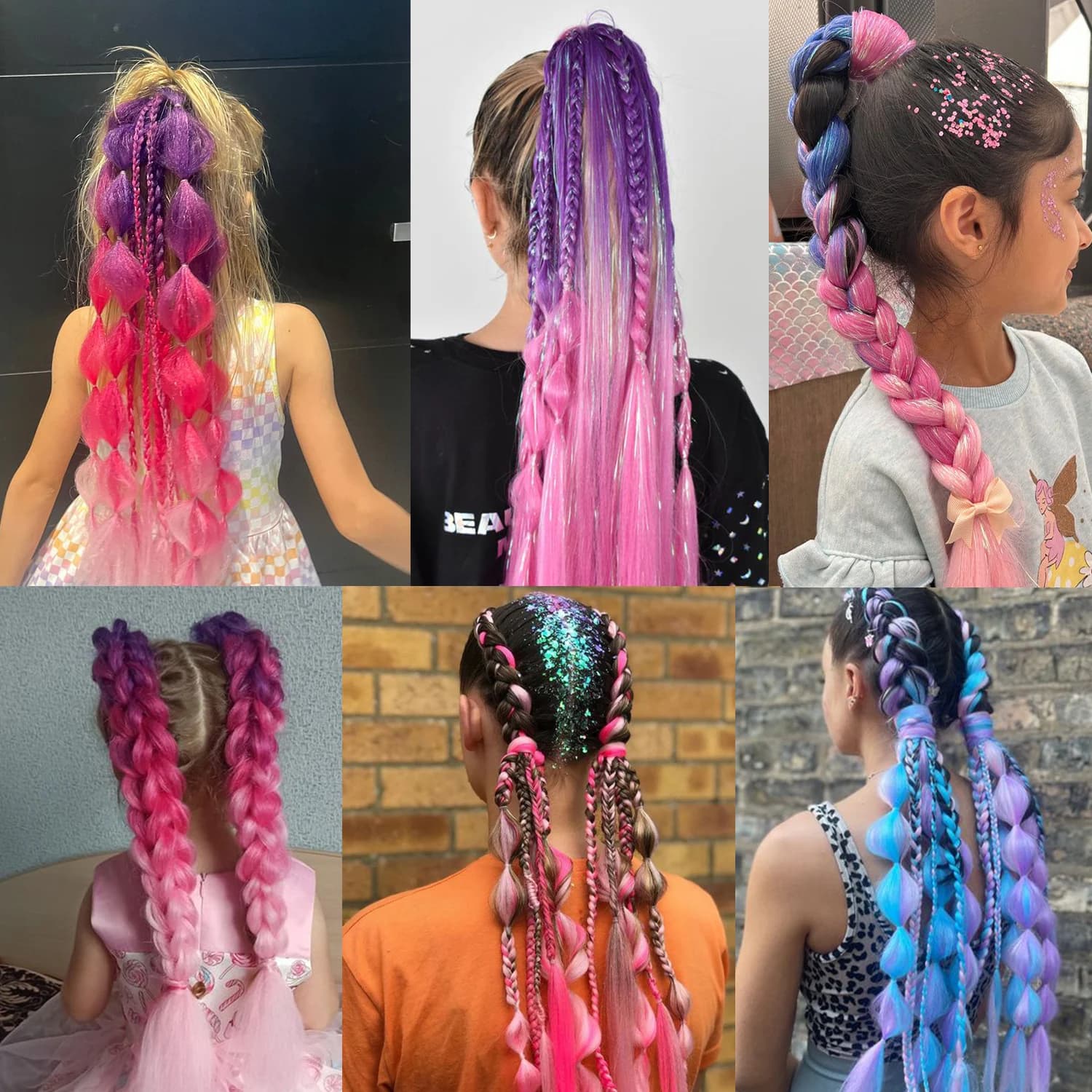 Extension de queue de cheval synthétique pour enfants, cheveux tressés en élan, violet, rouge, rose,
