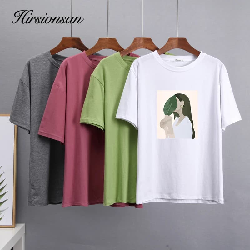 Hirsionsan – t-shirt imprimé pour femmes, 2023 coton, ample, décontracté, Chic, estival, 100%