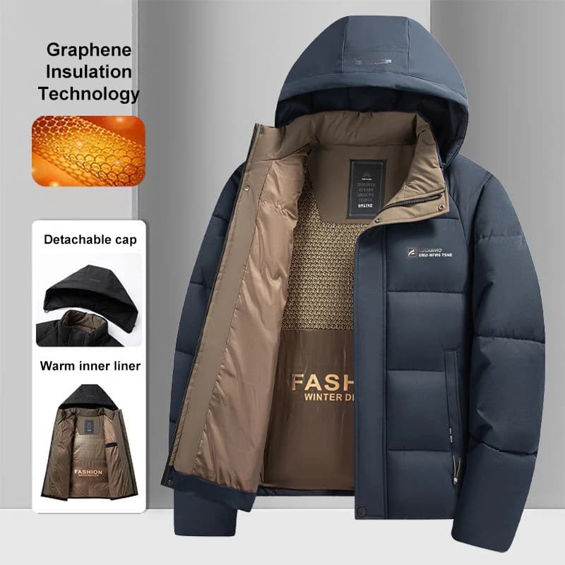Veste coupe-vent chaude en graphène pour homme, pardessus confortable et épais à capuche pour l'exté