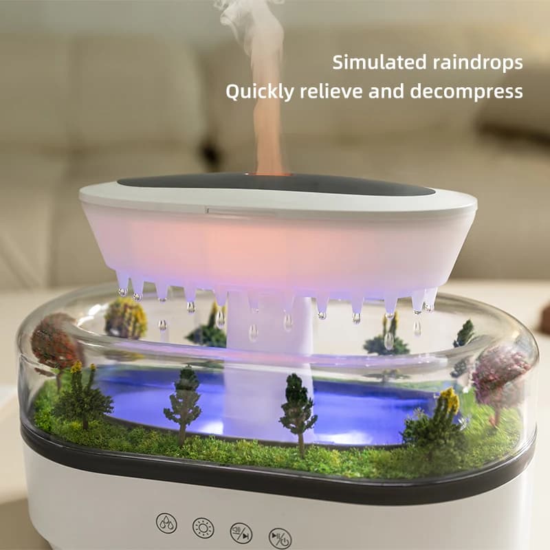 Humidificateur d'arôme goutte de pluie humidificateur d'air lumière colorée bruit blanc diffuseur d'