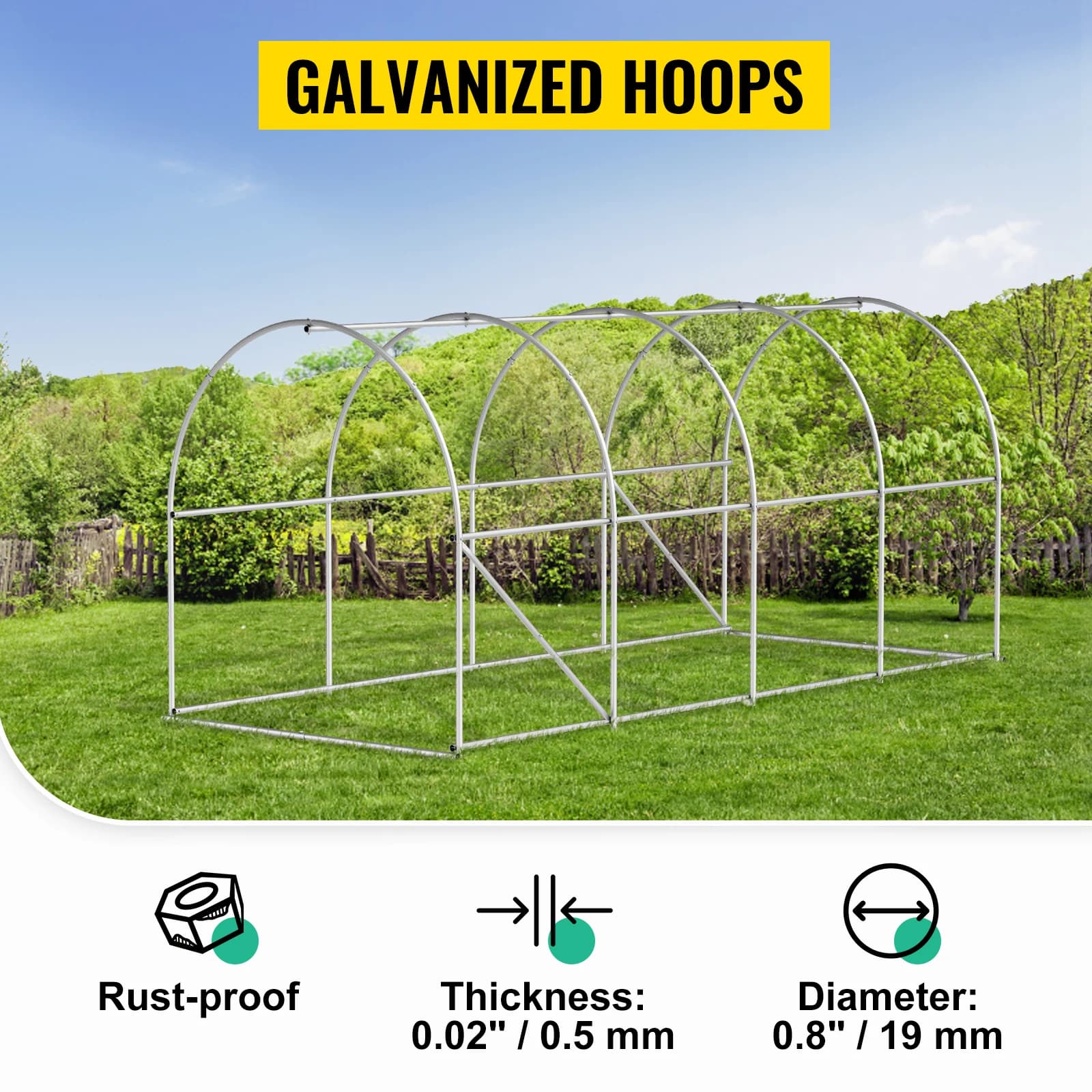 SucceBuy Cadre galvanisé pour serre tunnel de marche et couverture étanche 15x7x7/10x7x7/20x10x7/12x